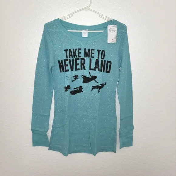 Disney Peter Pan Juniors "Take Me To Never land" Metallic Longsleeve Thermal Top - Picture 3 of 5